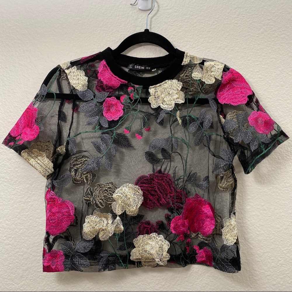 Shein Floral Mesh Top XS